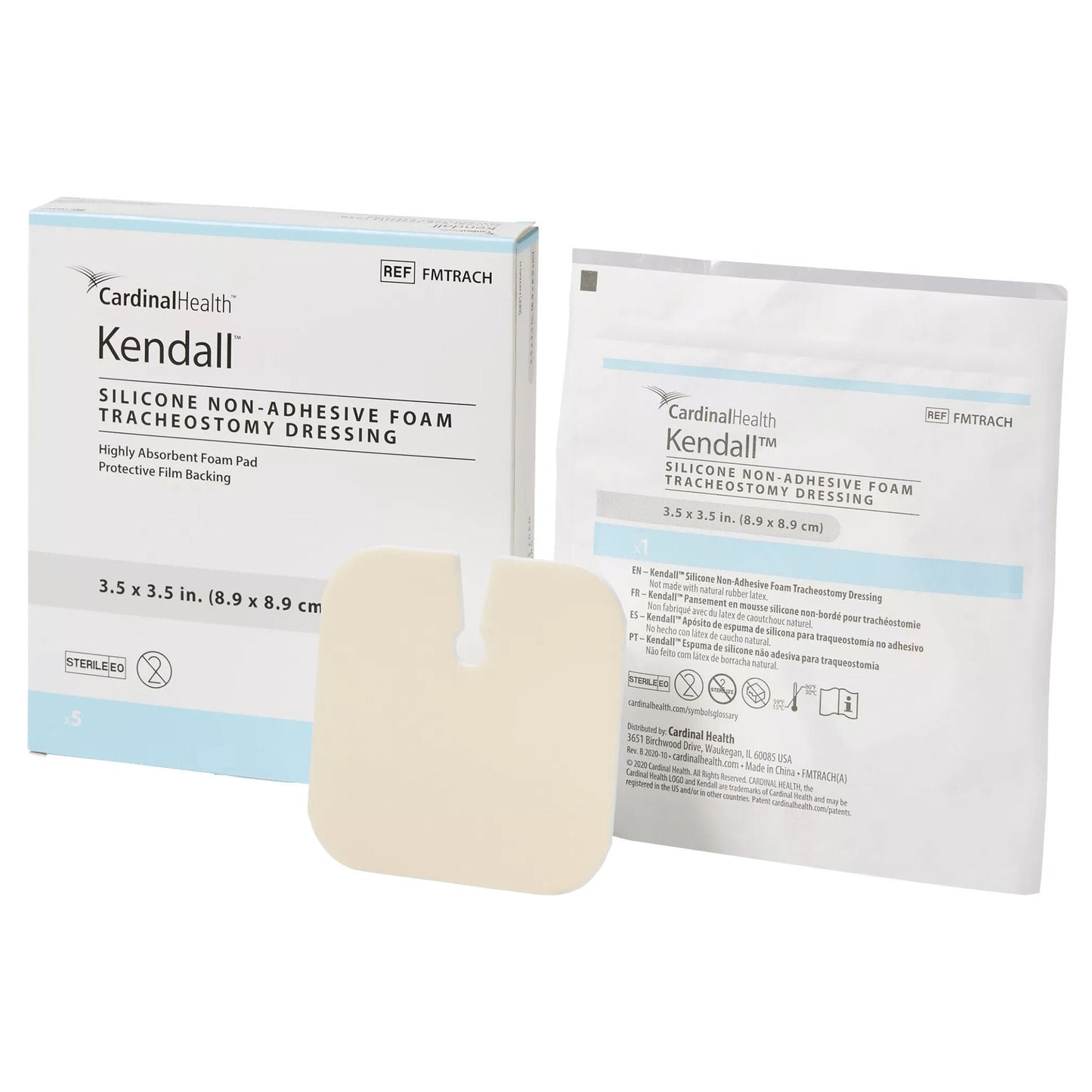 DRESSING, SIL FOAM TRACH N/ADHSTR 3 1/2"X3 1/2" (5/BX)