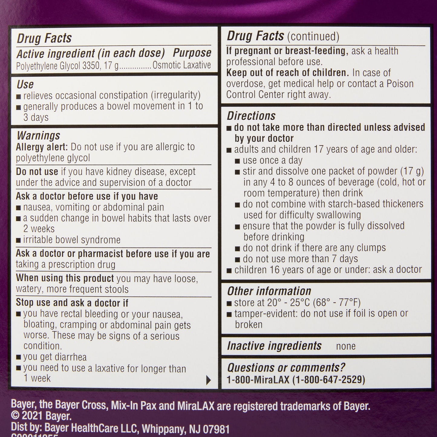 MIRALAX SACHET, PWD 17GM (24/BX) 9SCHRN