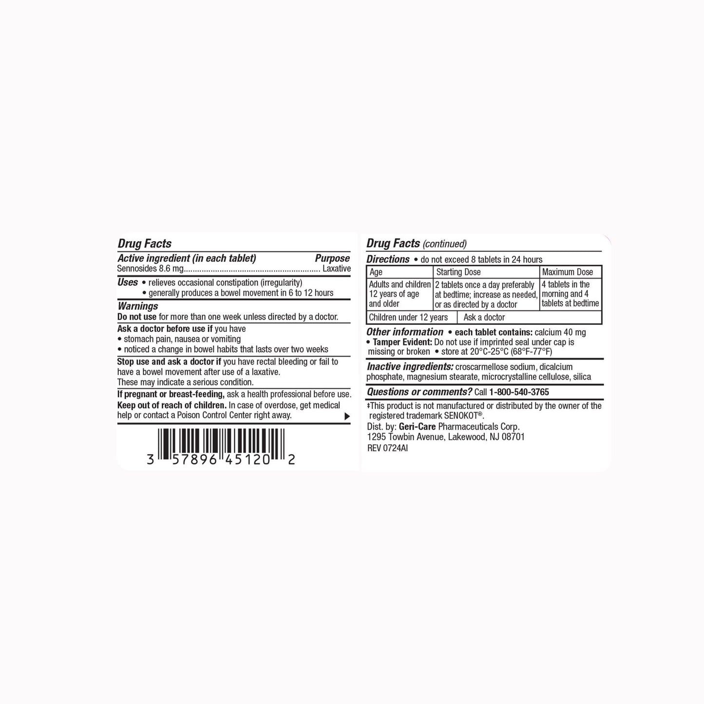 SENNA, TAB 8.6MG (200/BT 12BT/CS)