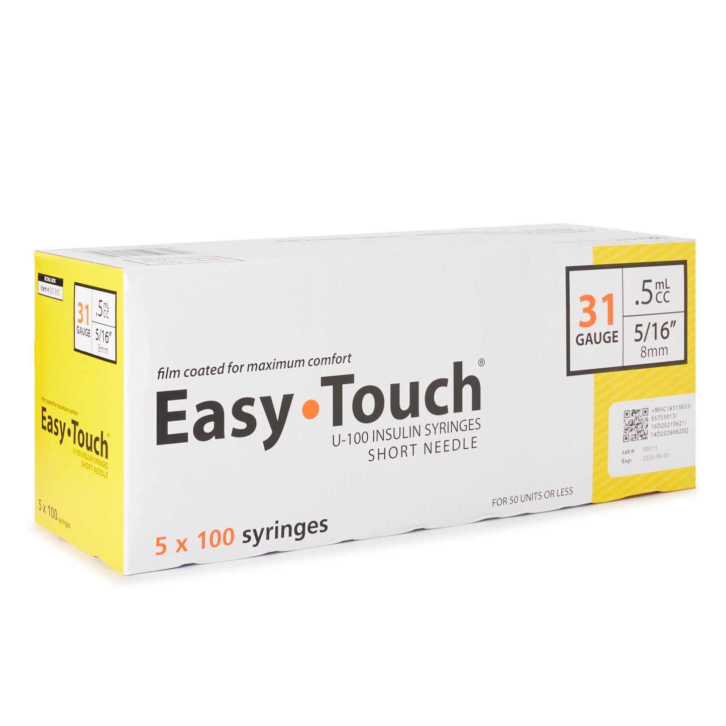 SYRINGE/NDL, EASY TOUCH .5CC 31GX5/16" (100/BX 5BX/CS)