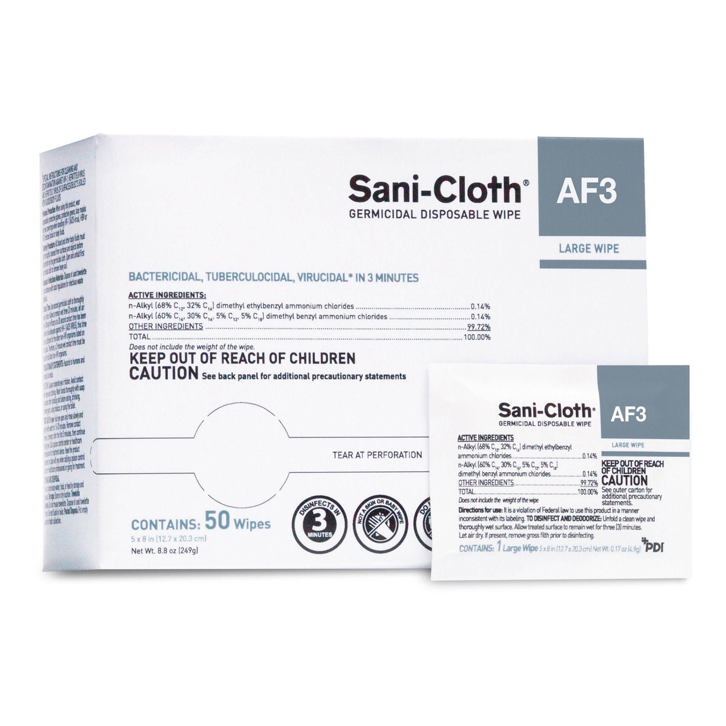 WIPE, SANI-CLOTH DRY AF3 IND WRAP LG 5X8" (GSA) (50/BX)