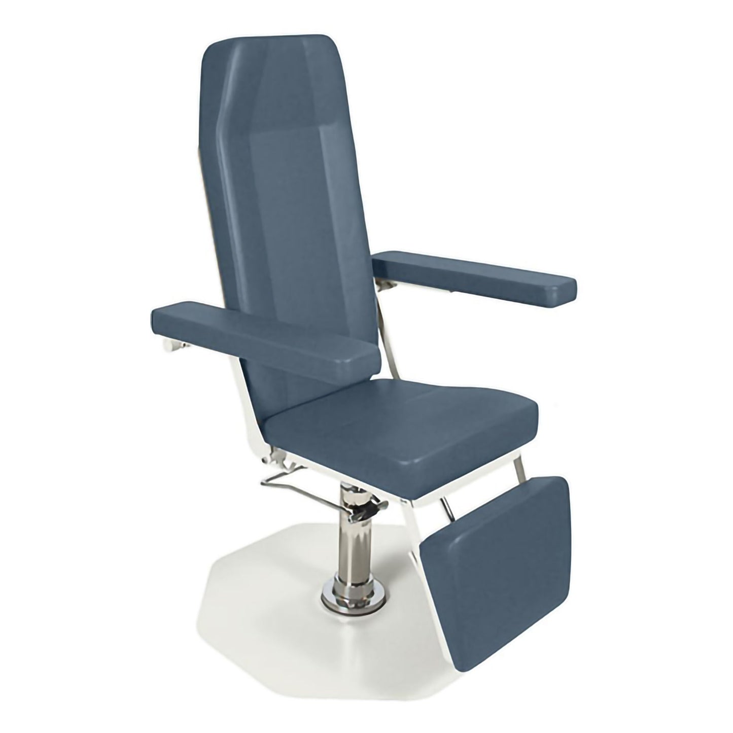 CHAIR, PHLEBOTOMY RECLINE BCK/LEG FT PUMP STEEL BLU D/S