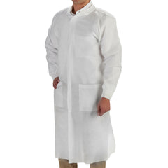 COAT, LAB LABMATES 3PCKT KNIT COLLAR CUFFS WHT MED (10/BG)
