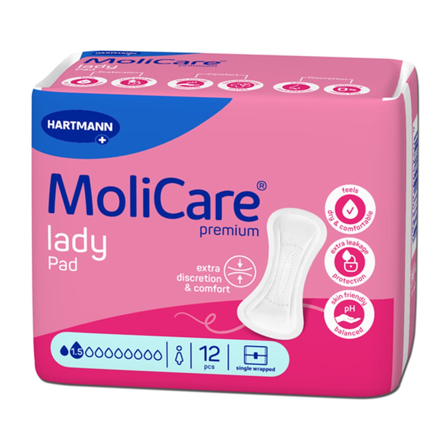 PAD, INCONT PREM LADY MOLICARE1.5 DROPS (12/BG 16BG/CS)