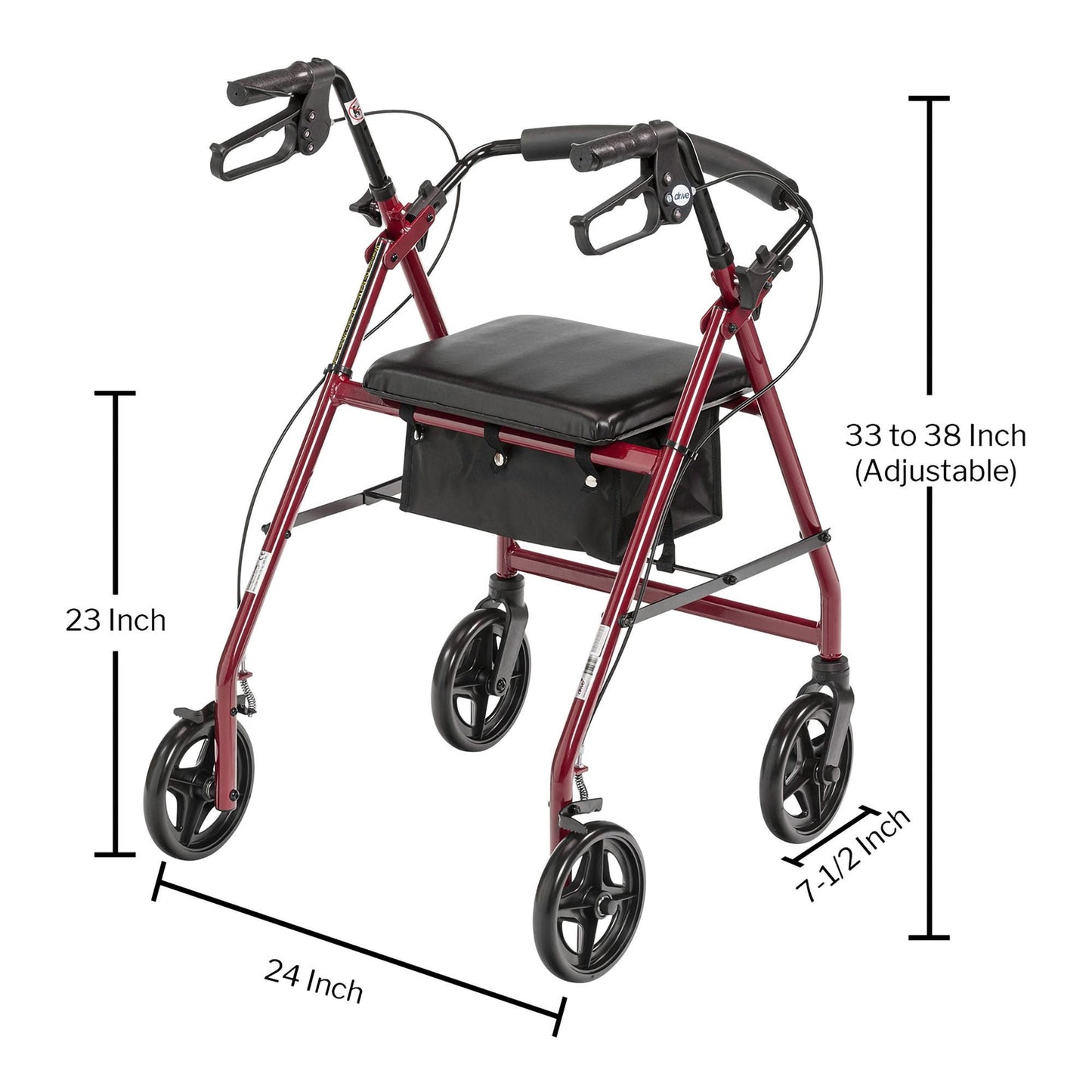 ROLLATOR, LT-WT FLDING ALUM W/7.5" WHEELS RED 300LB (1/CS)
