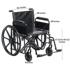 WHEELCHAIR, HD DUAL CROSS BRACE DFA SF 450LB 22" (1/CS)