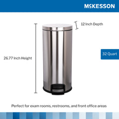 WASTECAN, STEP-ON RND METAL S/STL 32QT