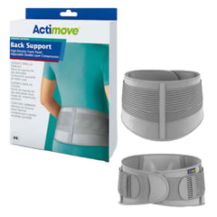 BACK SUPPORT, ADJ DBL LAYER COMPRESSION GRY SM/MED