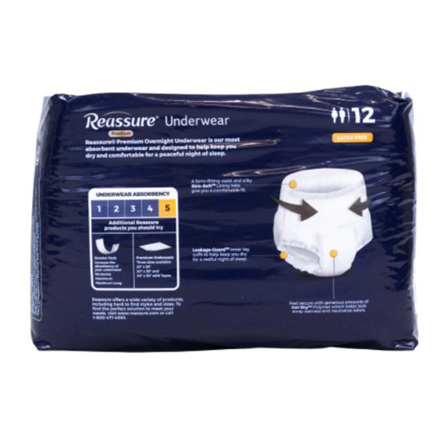 UNDERWEAR, INCONT REASSURE OVRNGHT PREM MED (16/BG 4/BG/CS)