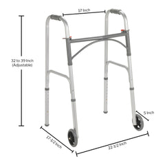 WALKER, DUAL FOLD STEEL ADLT 350LB W/5" WHEELS (4EA/CS)