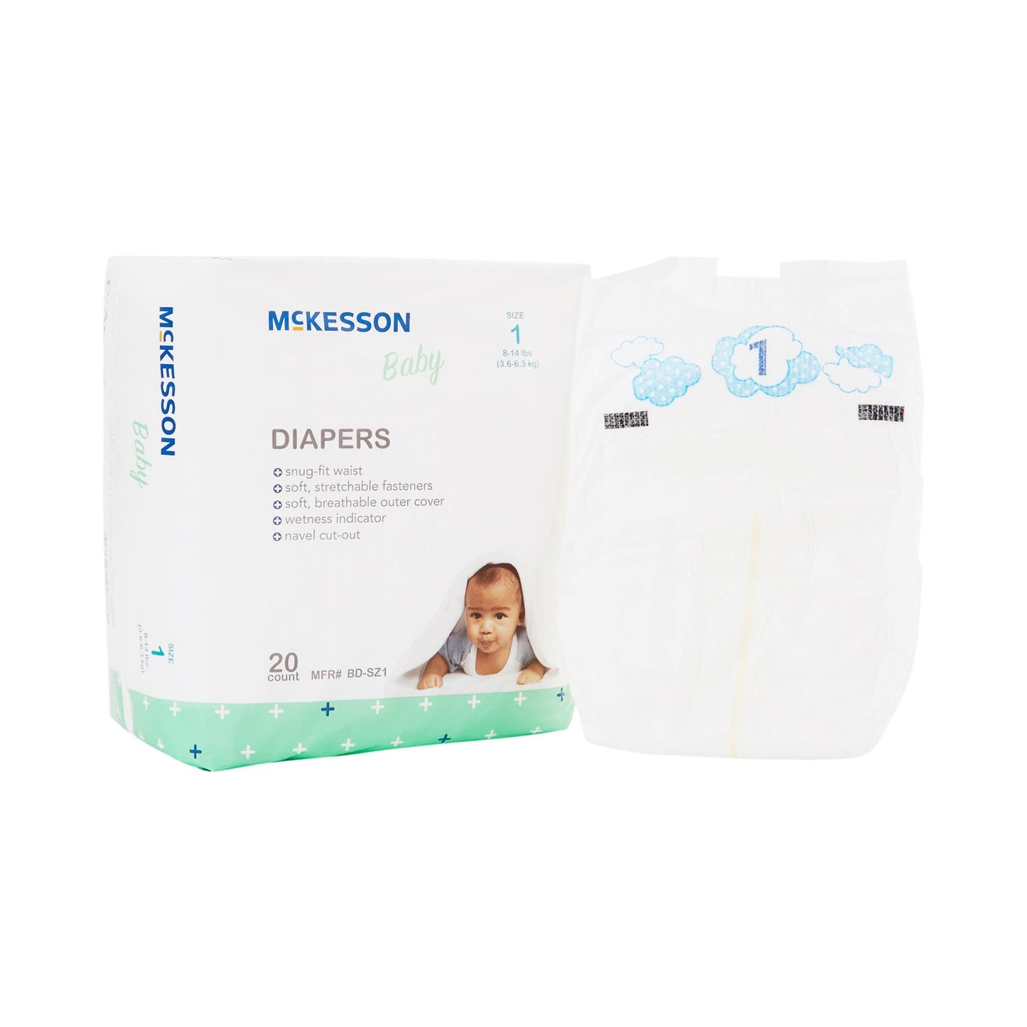 DIAPER, BABY SZ1 8-14 LBS (20/BG 6BG/CS)