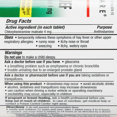 CHLORPHENIRAMINE MALEATE, TAB 4MG (1000/BT 12BT/CS)