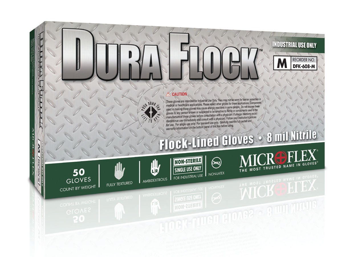 GLOVE, EXAM NITRL DURA FLOCK PF LINED LG (50/BX)