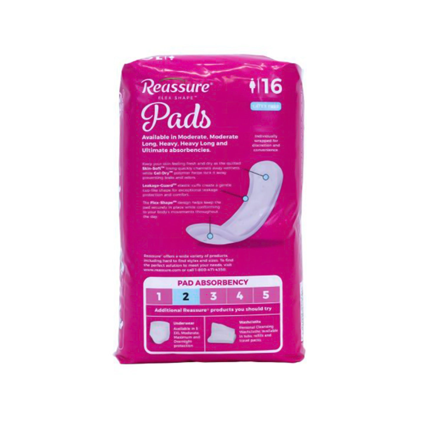 Reassure® Flex-Shape Pad™, Long Pad for Moderate Incontinence One Size Fits Most