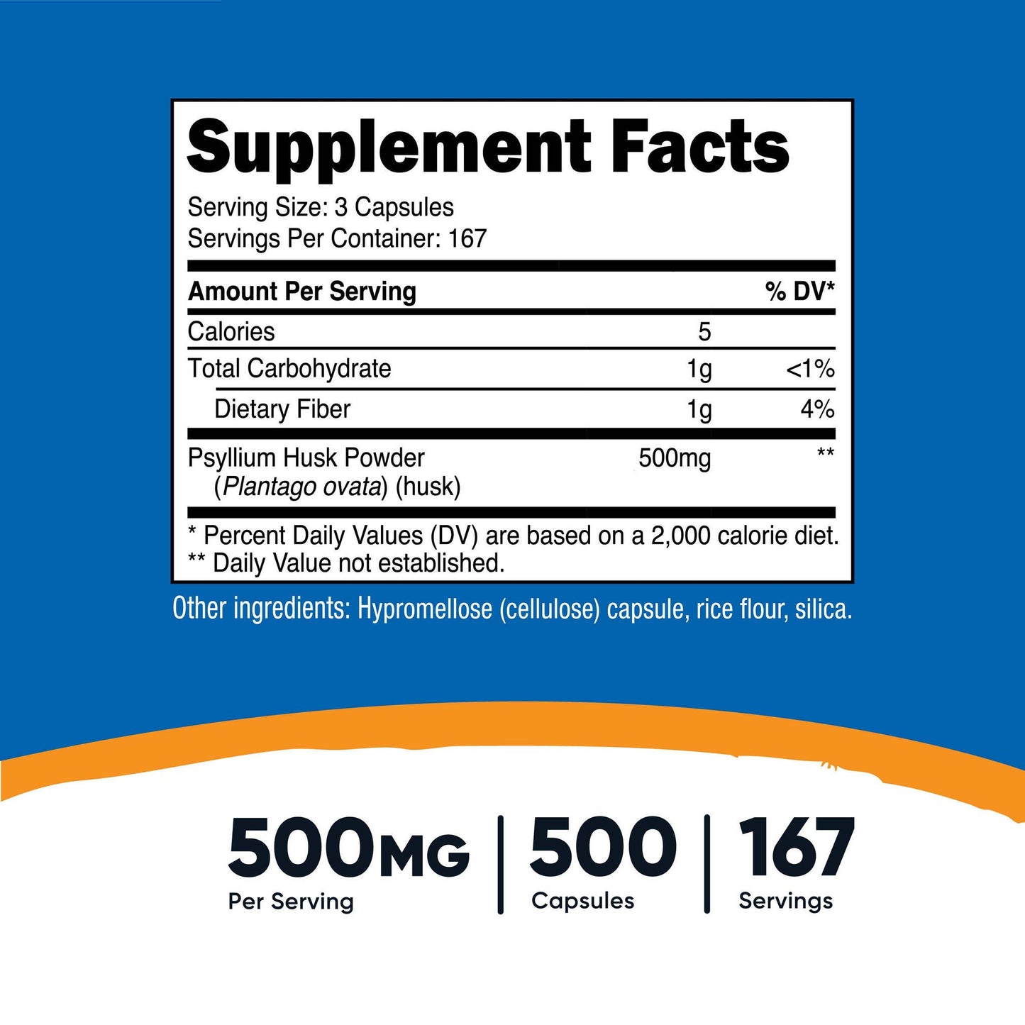 VITAMIN, CAP PSYLLIUM HUSK 500MG (500/BT 12BT/CS)