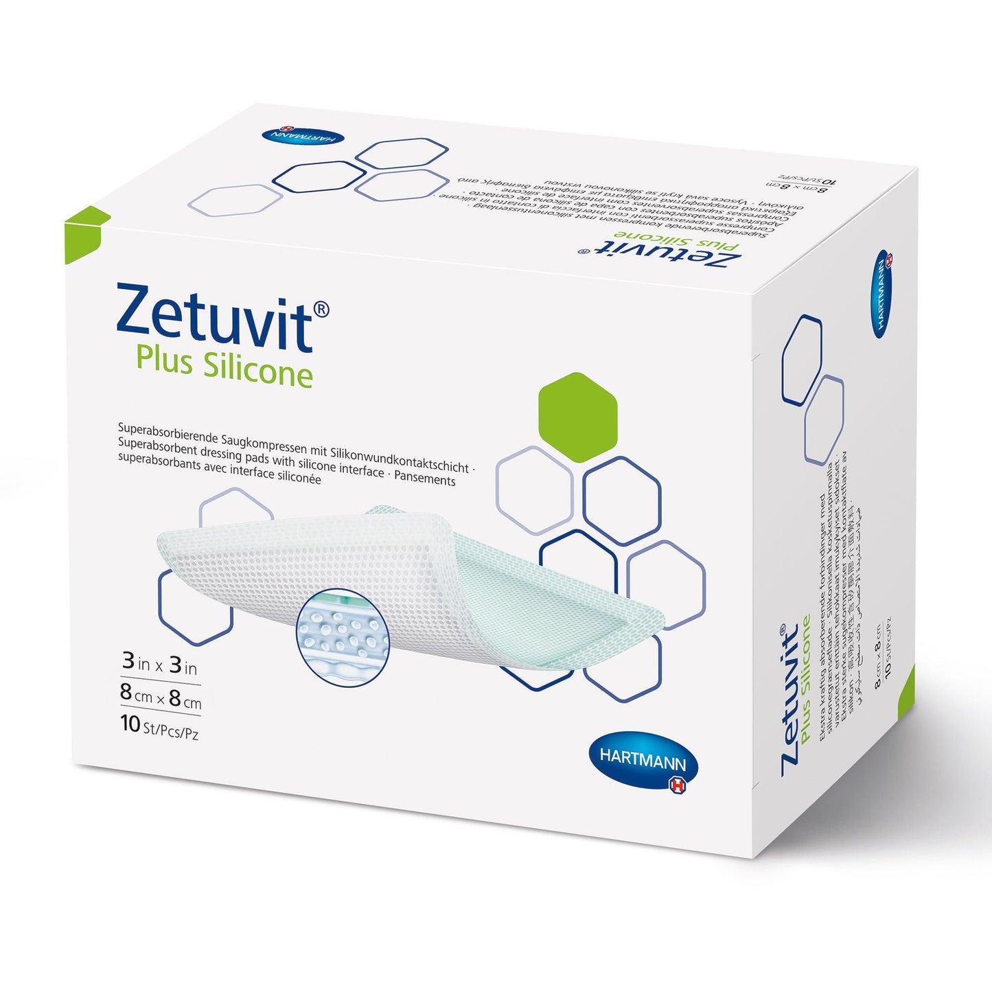 DRESSING, SUPER ABSRB SIL N/BRDR ZETUVIT PLUS 3"X3" (10/BX)