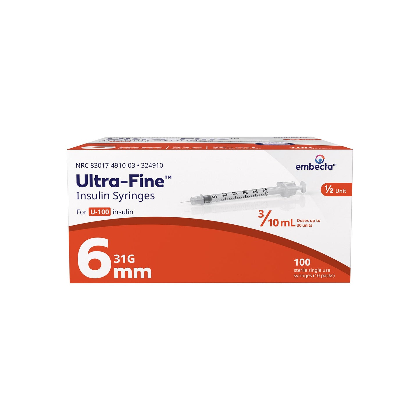 SYRINGE/NDL, INSULIN .3ML 31GX6MM (100/BX 5BX/CS) BD