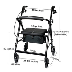WALKER, ROLLATOR LTWT FOLDING ALUM W/6" WHLS BLK 300LB