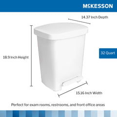 WASTECAN, STEP-ON RECTGL PLAS WHT 32QT