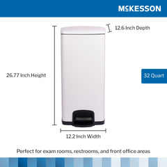WASTECAN, STEP-ON SQ METAL WHT32QT