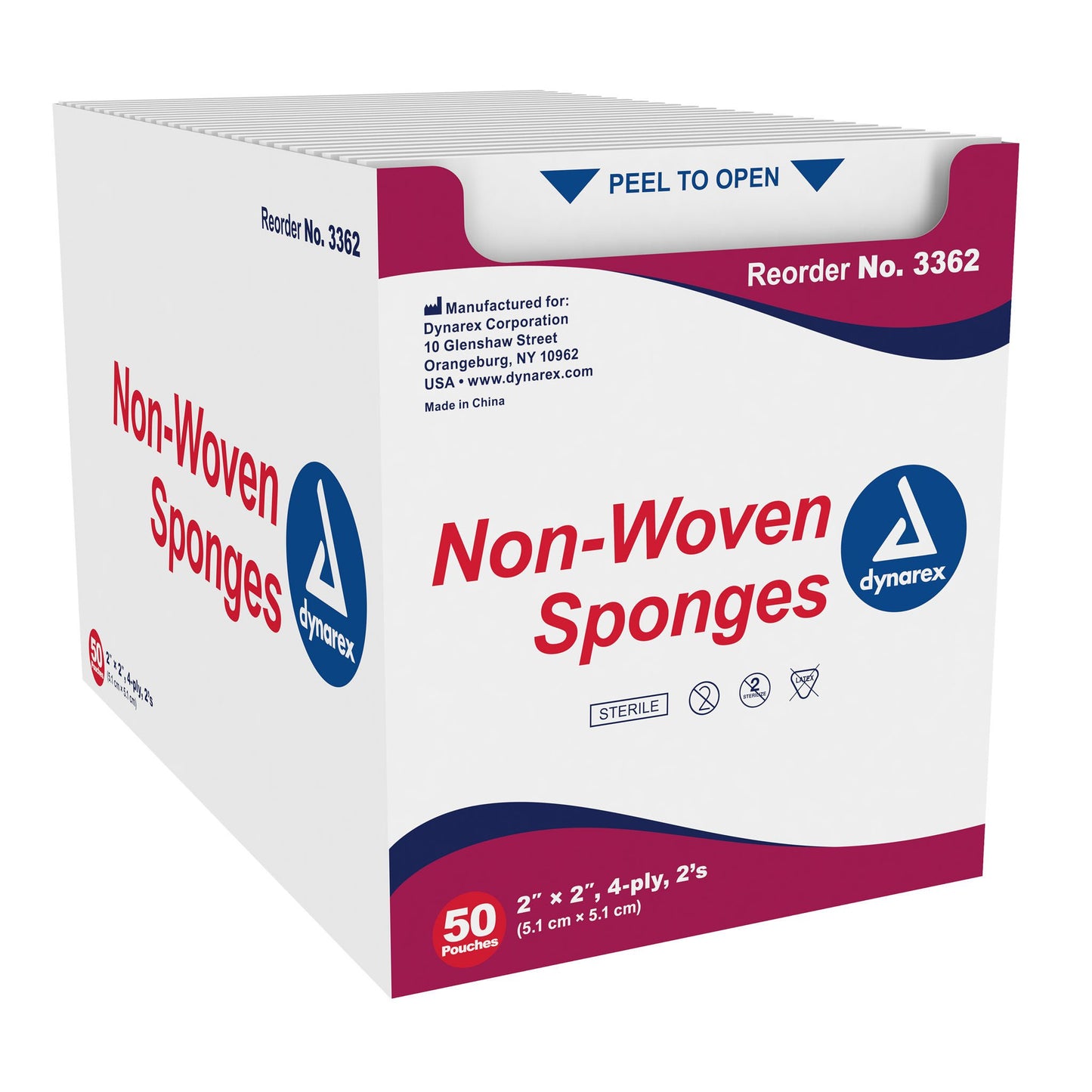 dynarex® Sterile Nonwoven Sponge, 2 x 2 Inch, Four Ply