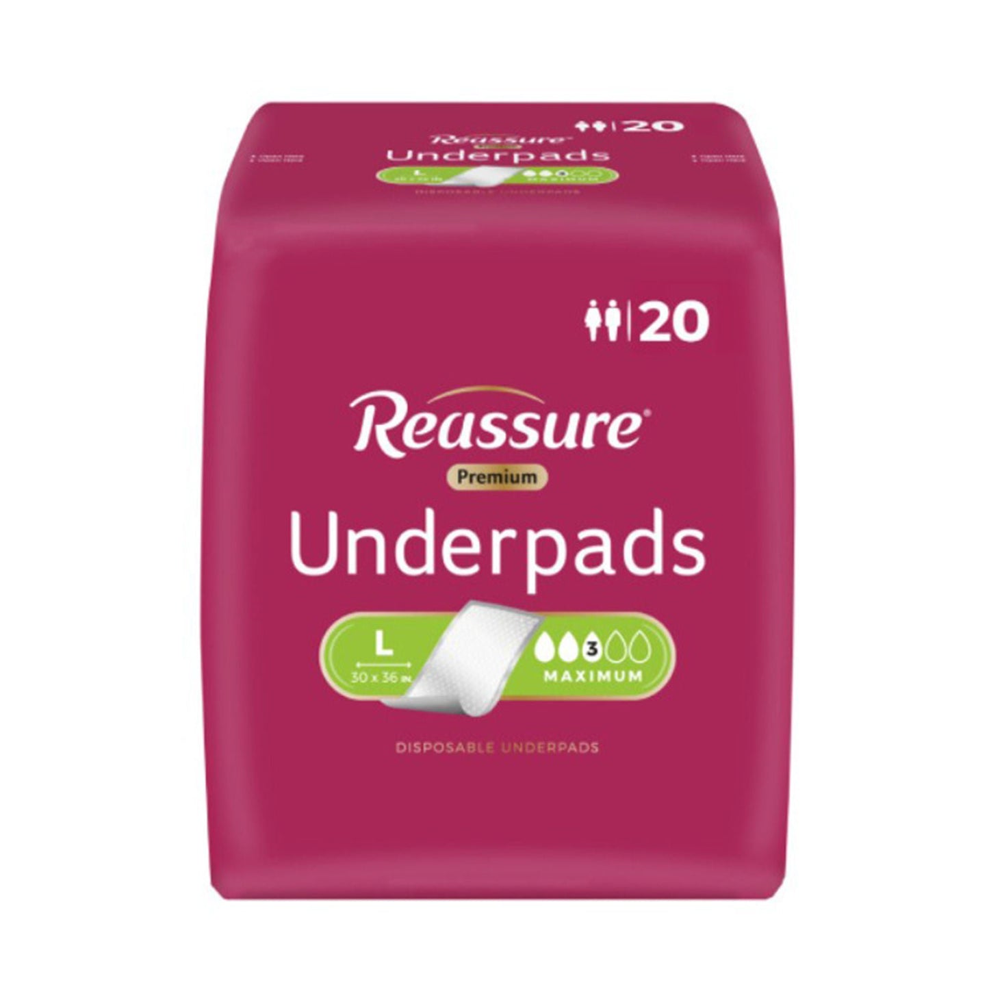 UNDERPAD, INCONT REASSURE PREM30X36" (20/BG 5BG/CS)