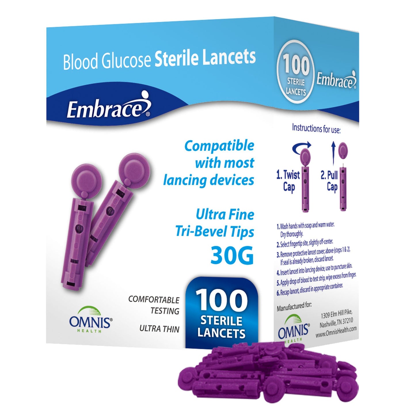 LANCETS, EMBRACE 30G (100/BX 50BX/CS)