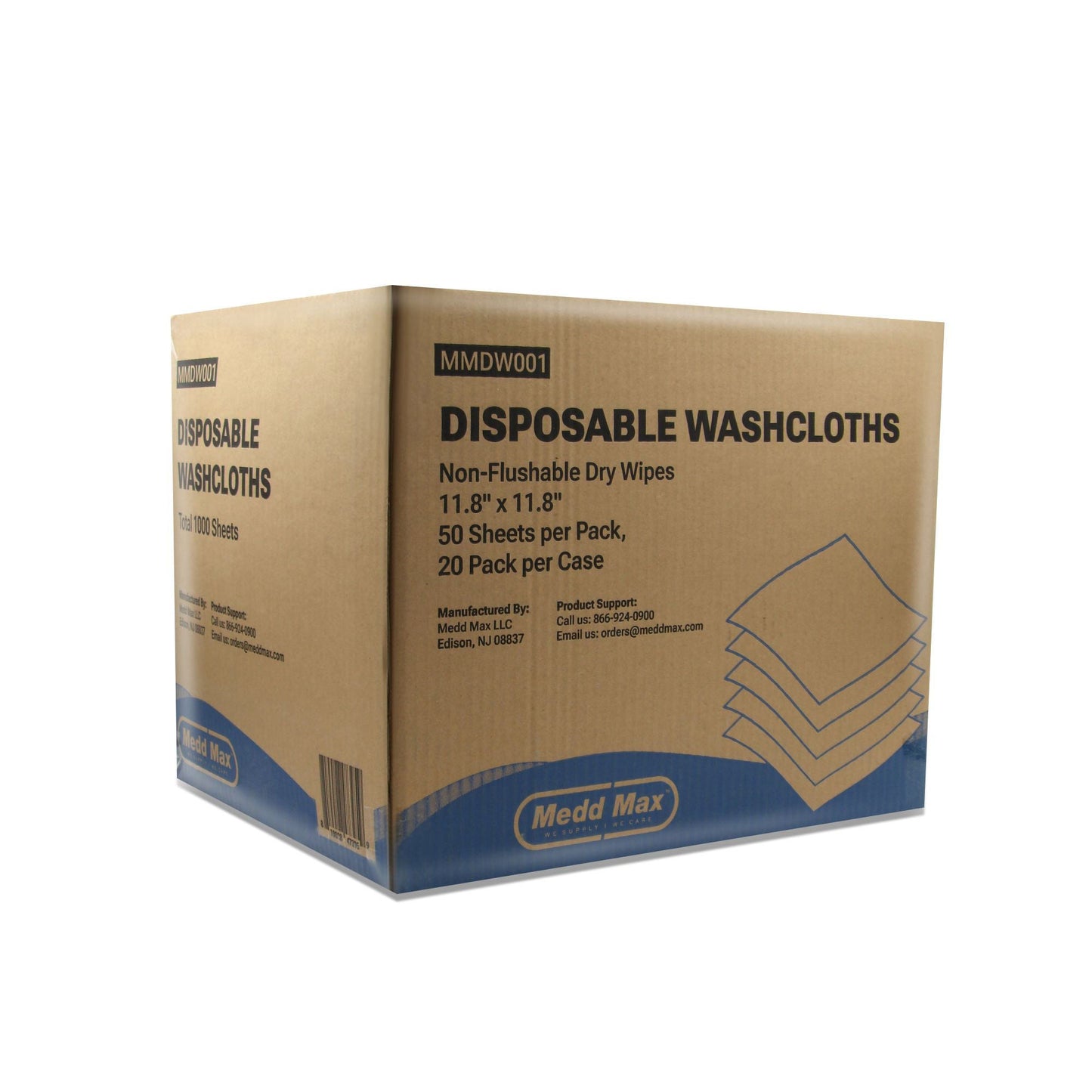 WASHCLOTHS, DRY WIPE SPUNLACE DISP WHT 12X12" (50/PK 20PK/CS