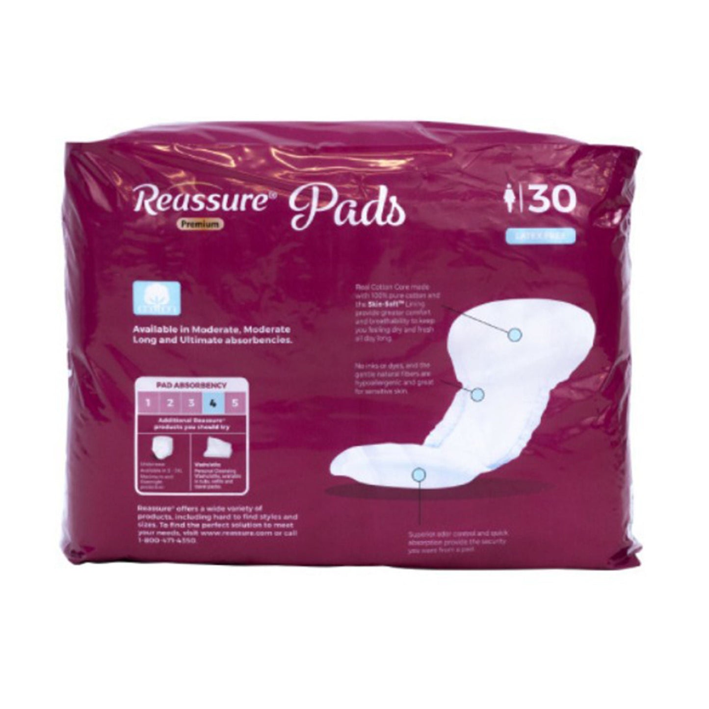 PAD, INCONT REASSURE PREM COTTON ULTIMT (30/BG 4BG/CS)