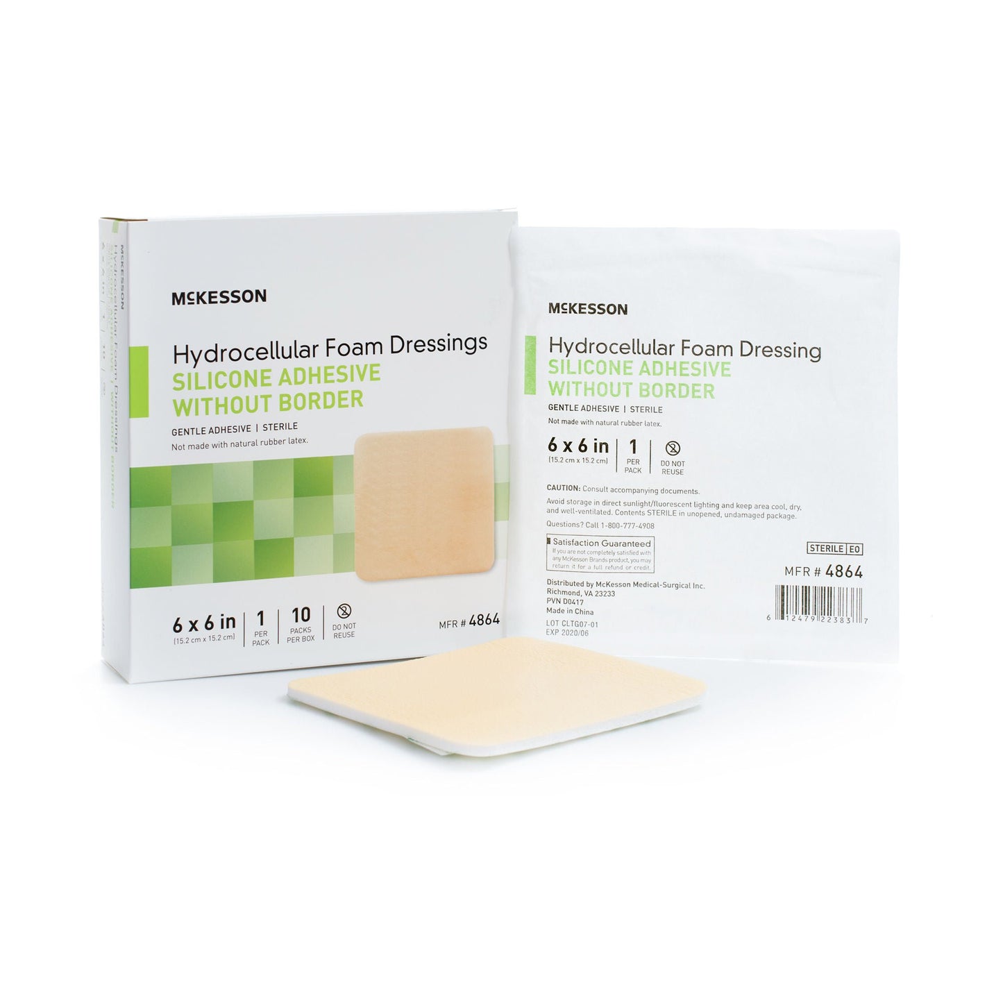 FOAM, ADH SIL W/O BORDER 6"X6"(10/BX 20BX/CS)