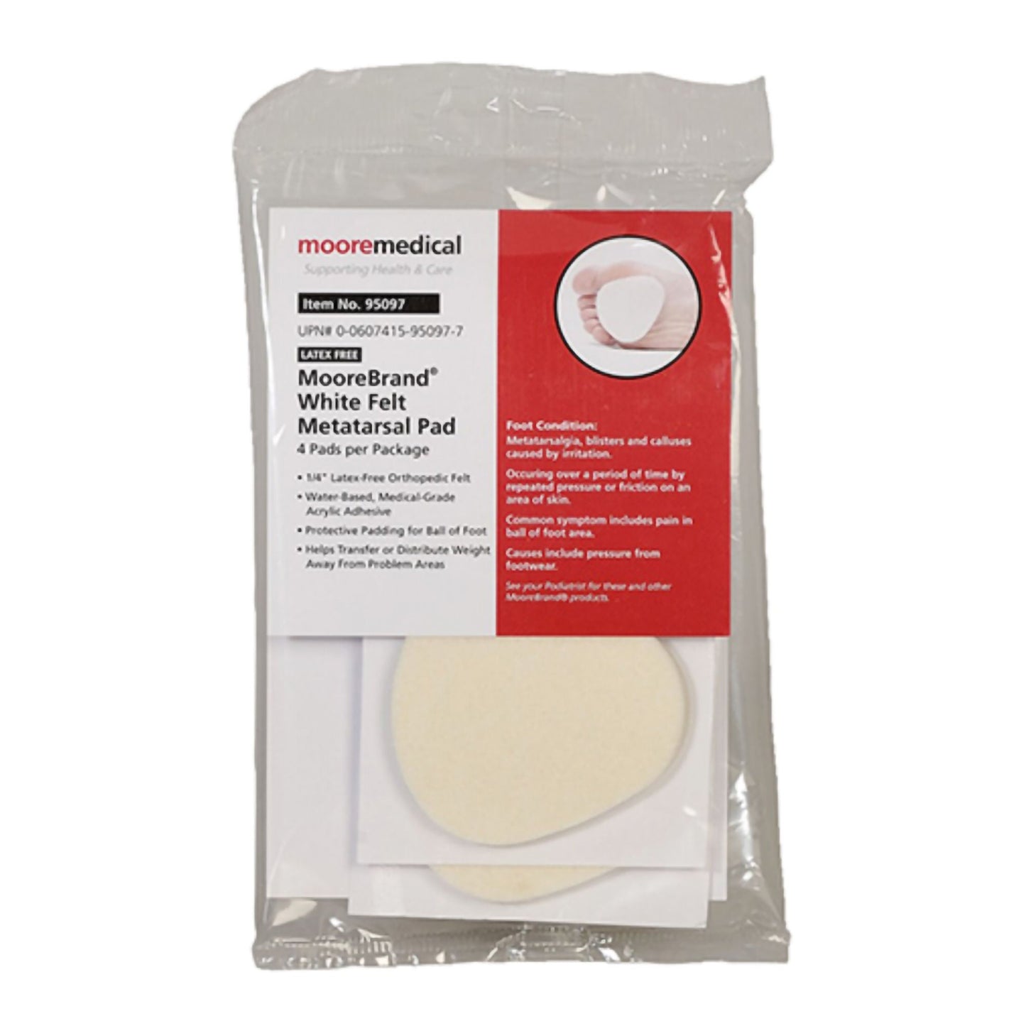 PEDI-PAD, FELT METATARSAL W/ADSZ106L 1/4" (4/PK 48PK/CS)