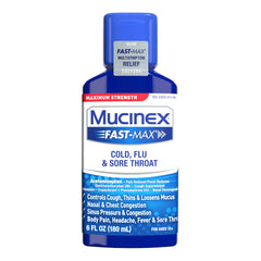 MUCINEX FAST-MAX, LIQ COLD-FLU& SORE THROAT 10-650/20MG 6OZ