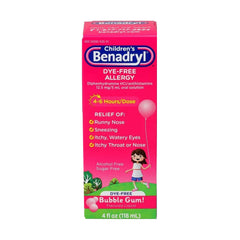 BENADRYL ALLERGY CHILDRENS, LIQ D-F BUBBLE GUM 4OZ