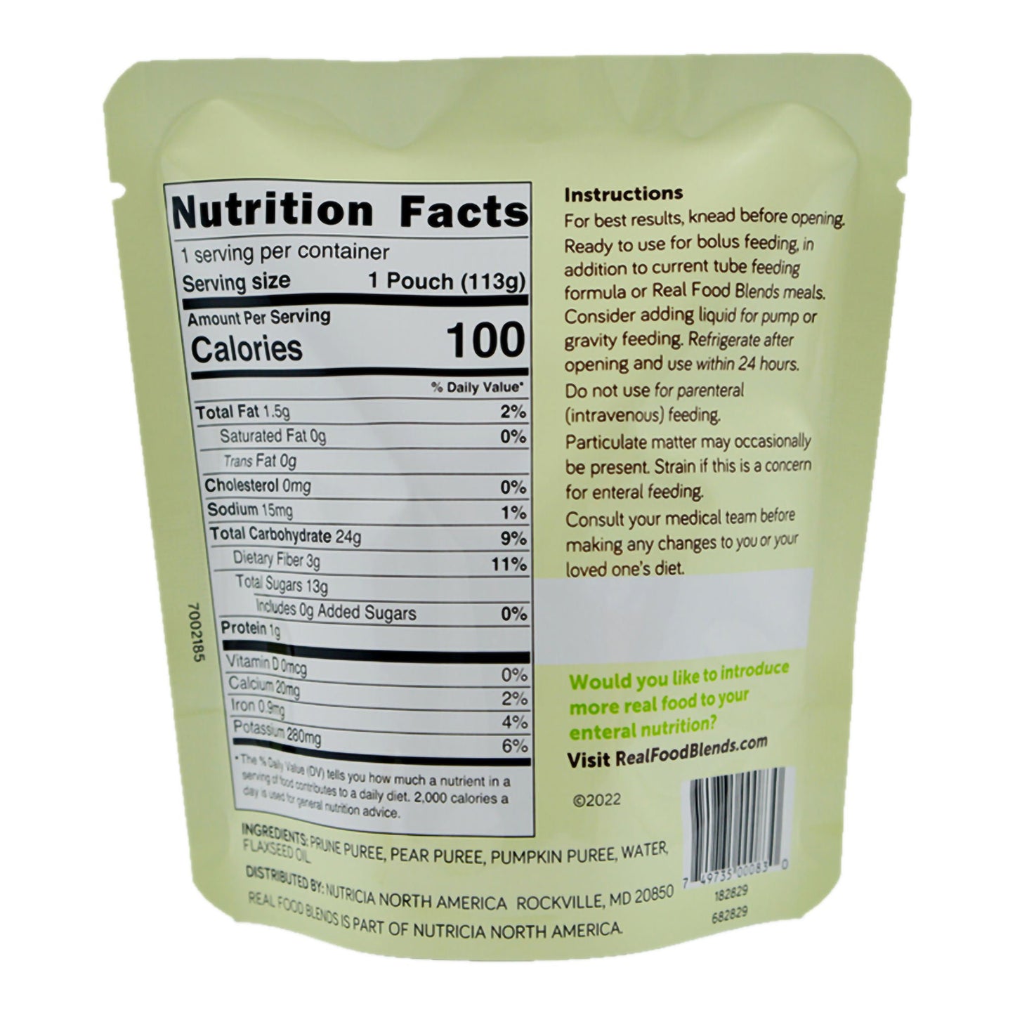 ENTERAL FEEDING, FOOD BLEND MINI PRUNE/PEARS & PUMPKN (12/CS