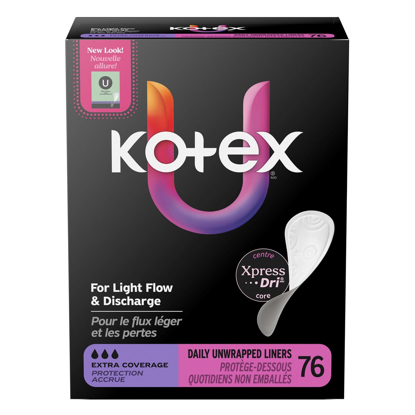 LINER, KOTEX PREM XCVRG FLAT CORE (76/PK 4PK/CS)