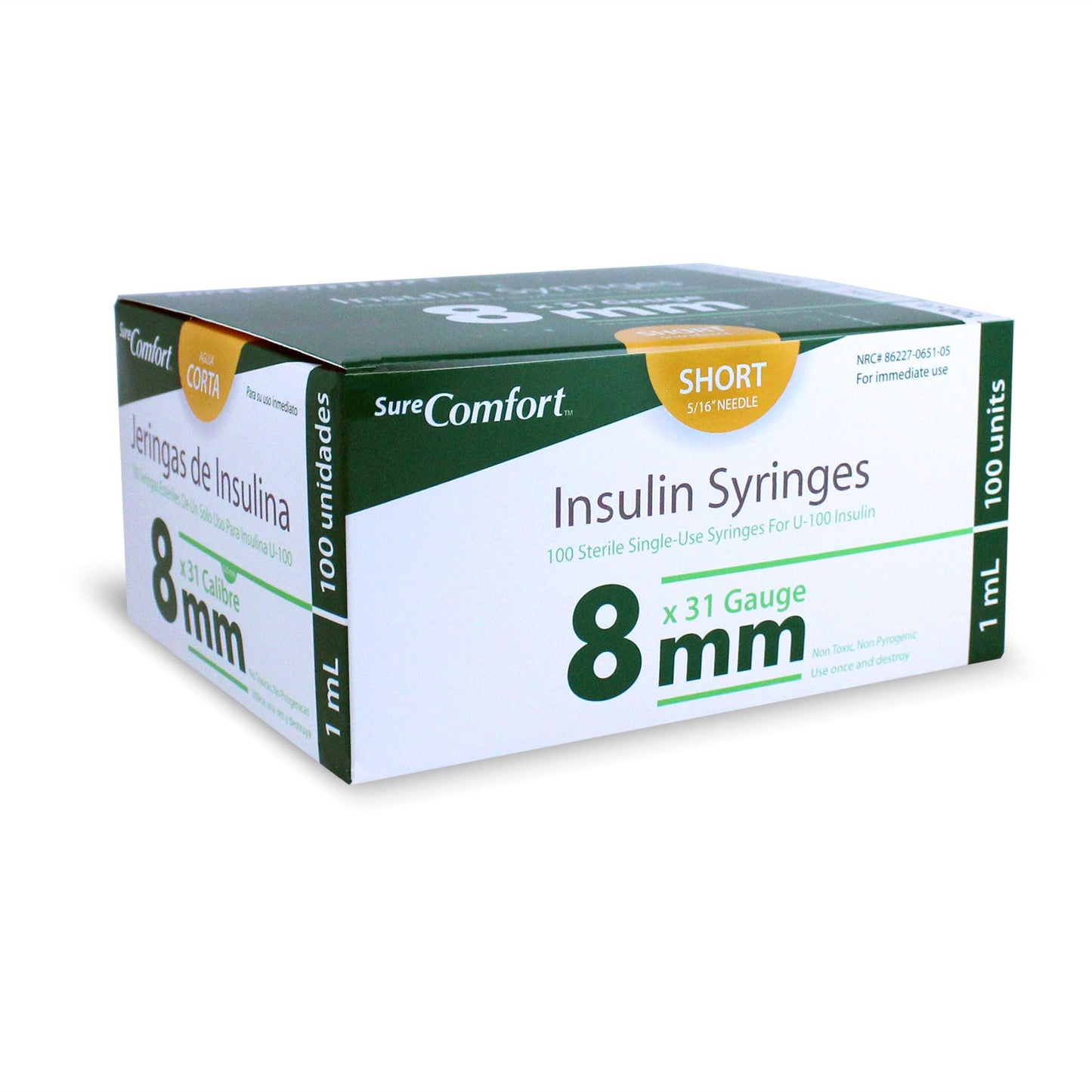 SYRINGE, INSULIN SURECOMFORT 1ML 31GX5/16" (5BX/CS)