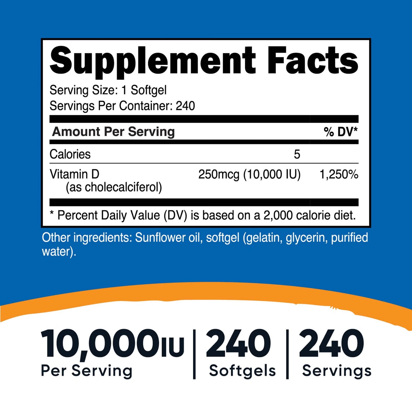 VITAMIN D3, SGEL 10,000IU (240/BT 12BT/CS)
