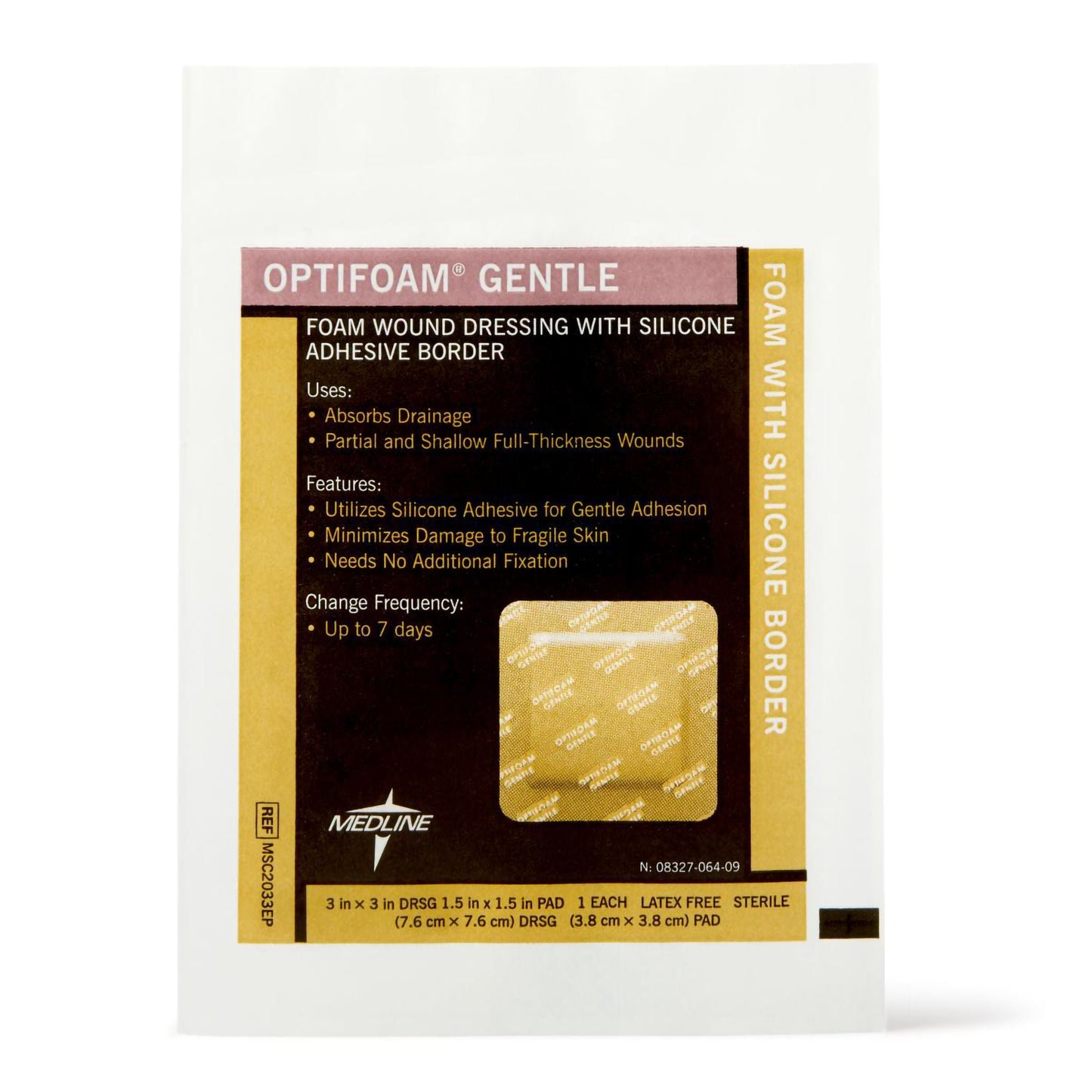 DRESSING, OPTIFOAM ADH GENTLE BORDER 3"X3" (10/BX 10BX/CS)