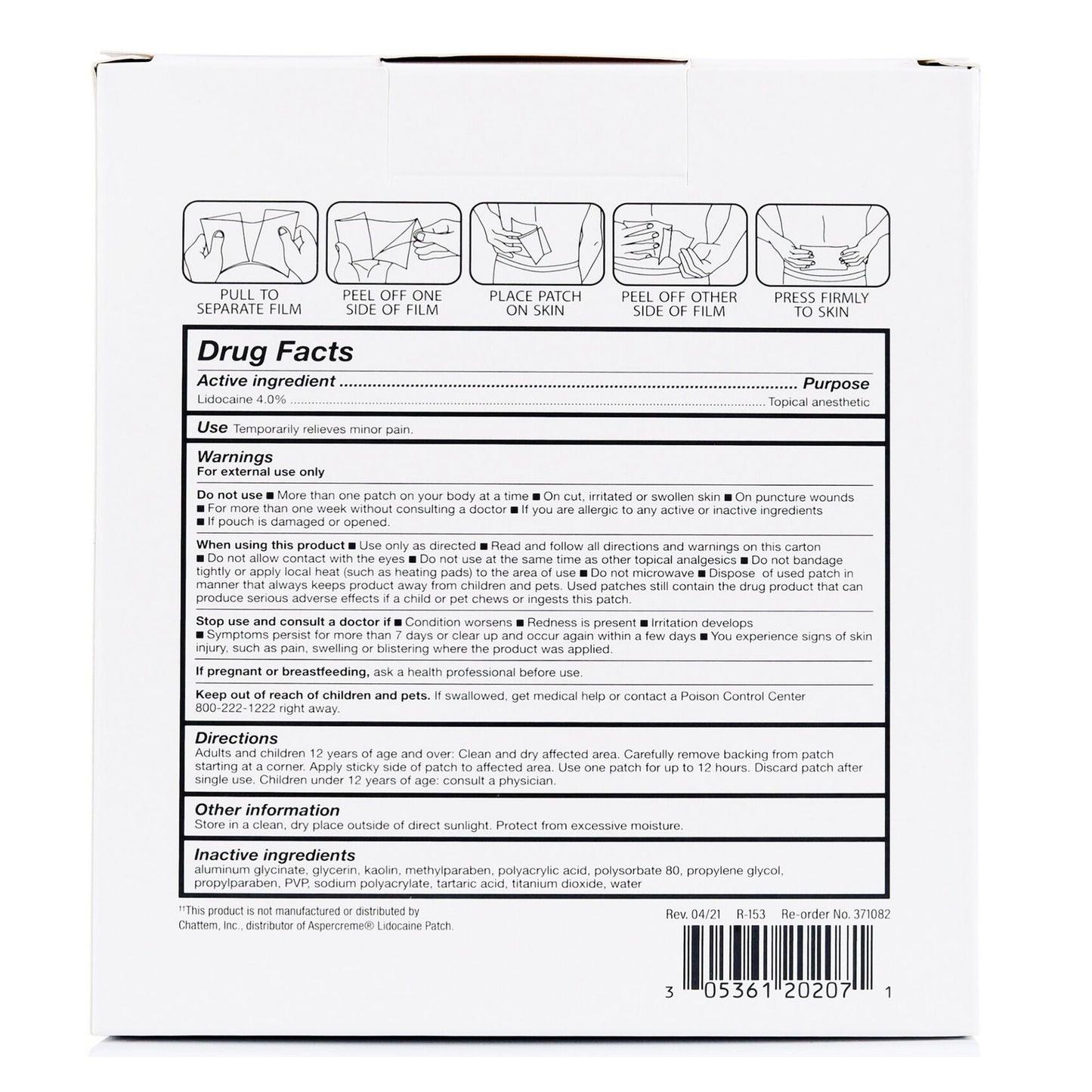 LIDOCAINE PAIN RELIEF, PATCH 4% (30/CT)