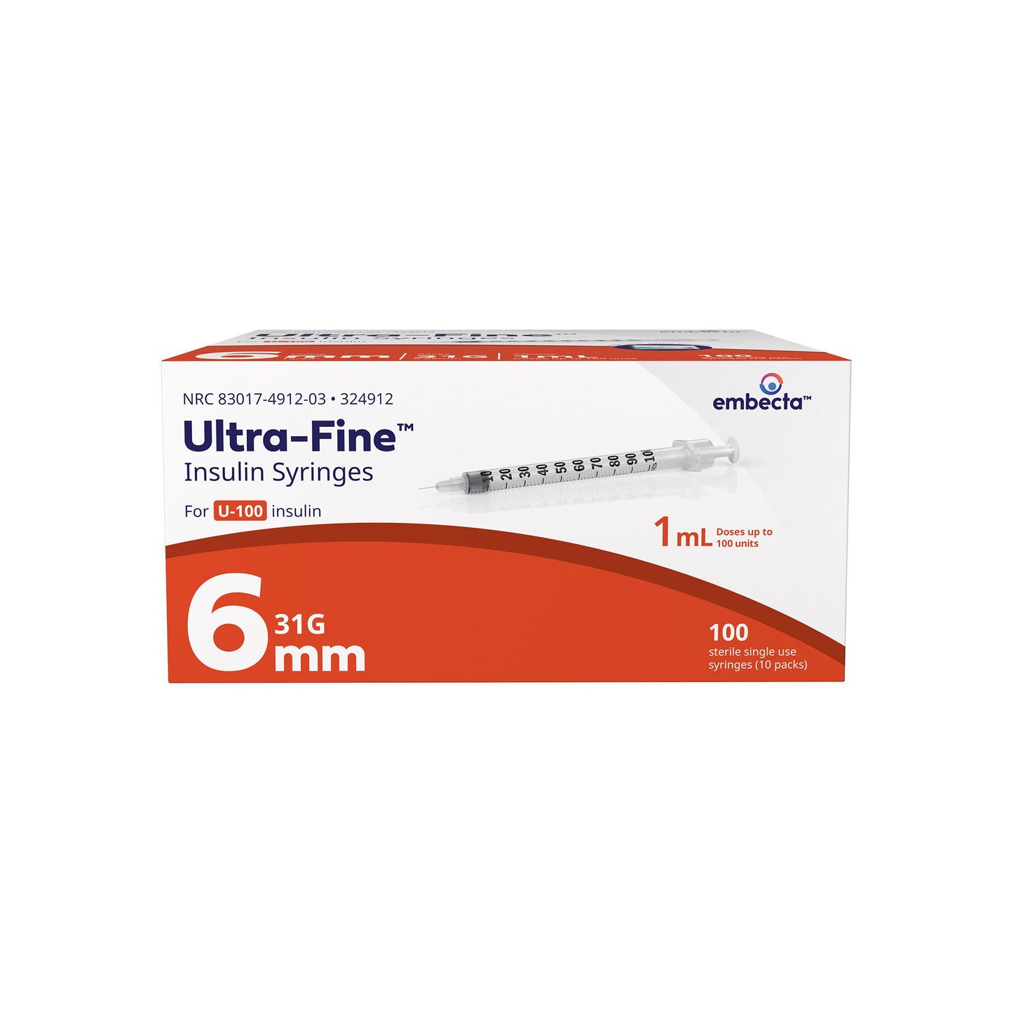 SYRINGE/NDL, INSULIN 1ML 31GX6MM (100/BX 5BX/CS)