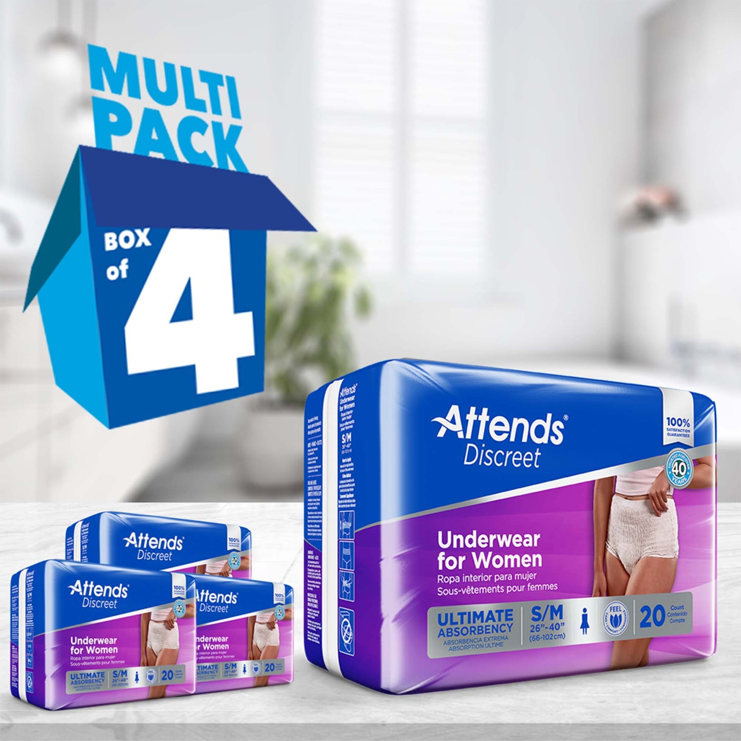 UNDERWEAR, DISCREET ATTENDS FML SM/MED (20/BG 4BG/CS)