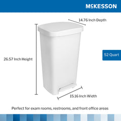 WASTECAN, STEP-ON RECTGL PLAS WHT 52QT