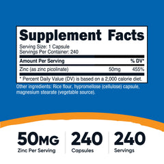 VITAMIN, CAP ZINC PICOLINATE 50MG (240/BT 12BT/CS)