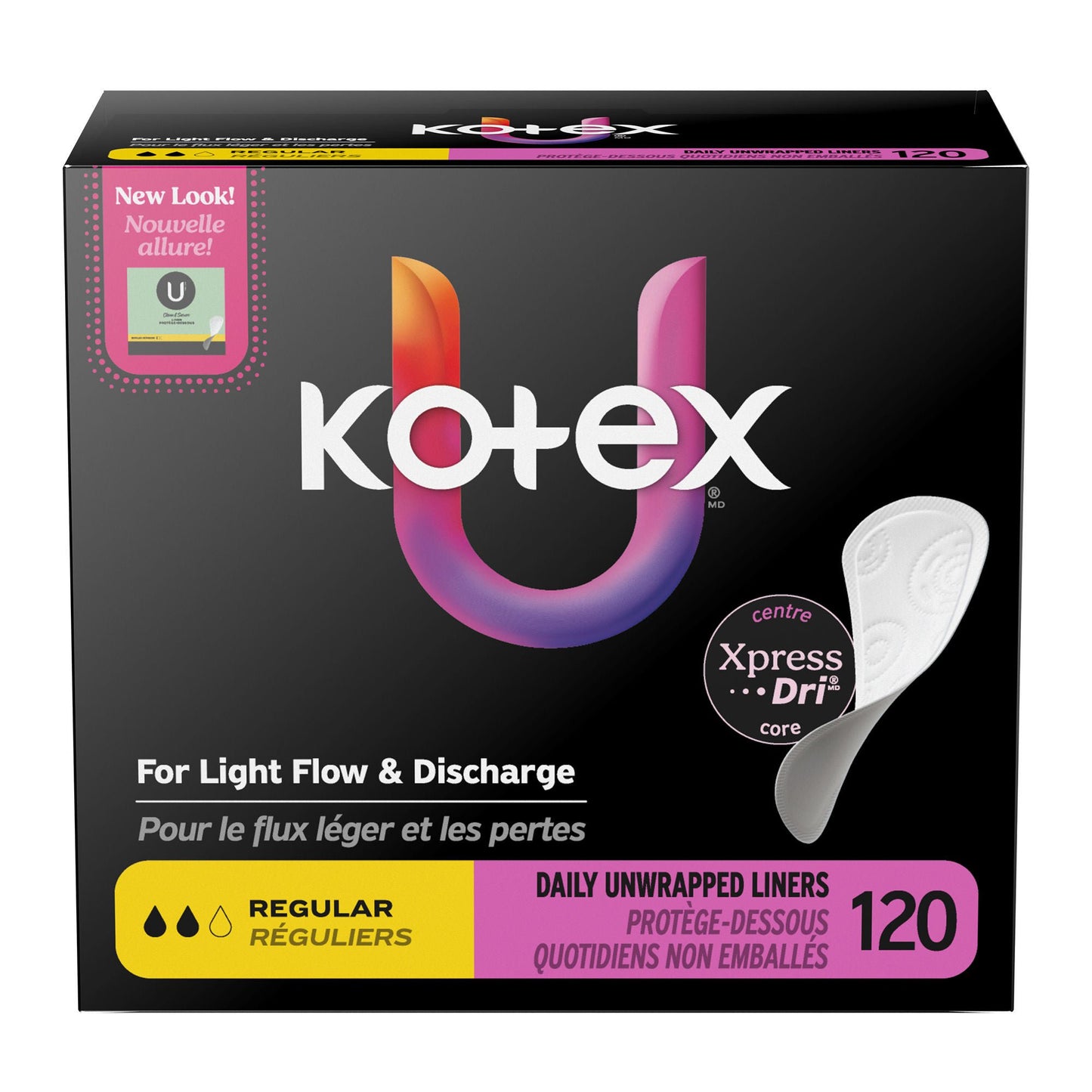 LINER, KOTEX PREM REG FLAT CORE (120/PK 4PK/CS)