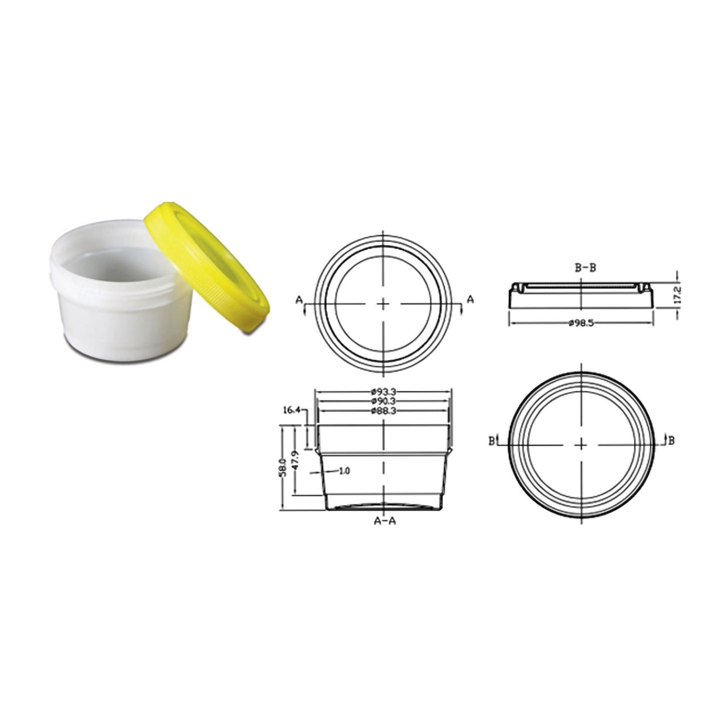 CONTAINER, HISTOLOGY W/YLW CAP250ML (10/SL 10SL/CS)