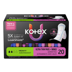 PAD, KOTEX PREM ULTRATHIN HVY WING CORE (20/PK 8PK/CS)