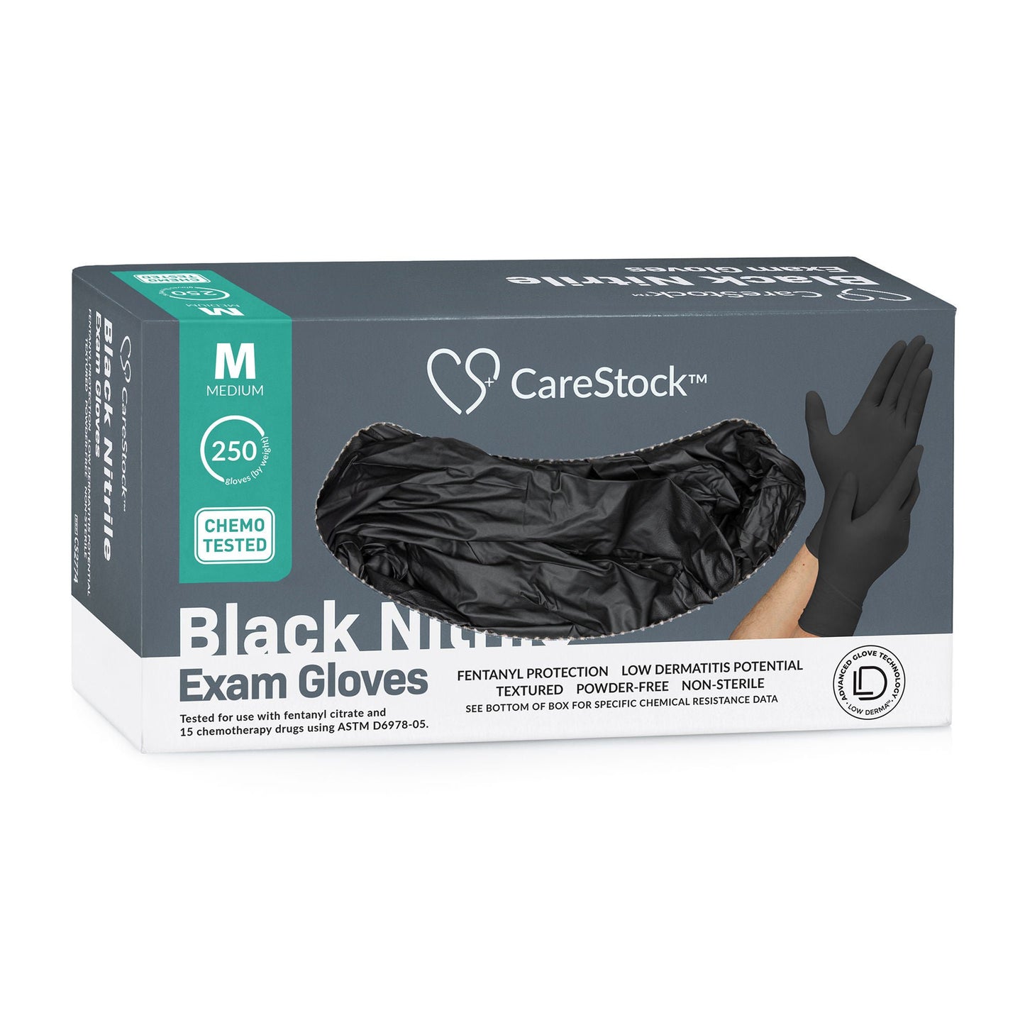 GLOVE, EXAM NTRL MD N/S CHEMO LDC BLK (250/BX 10BX/CS)