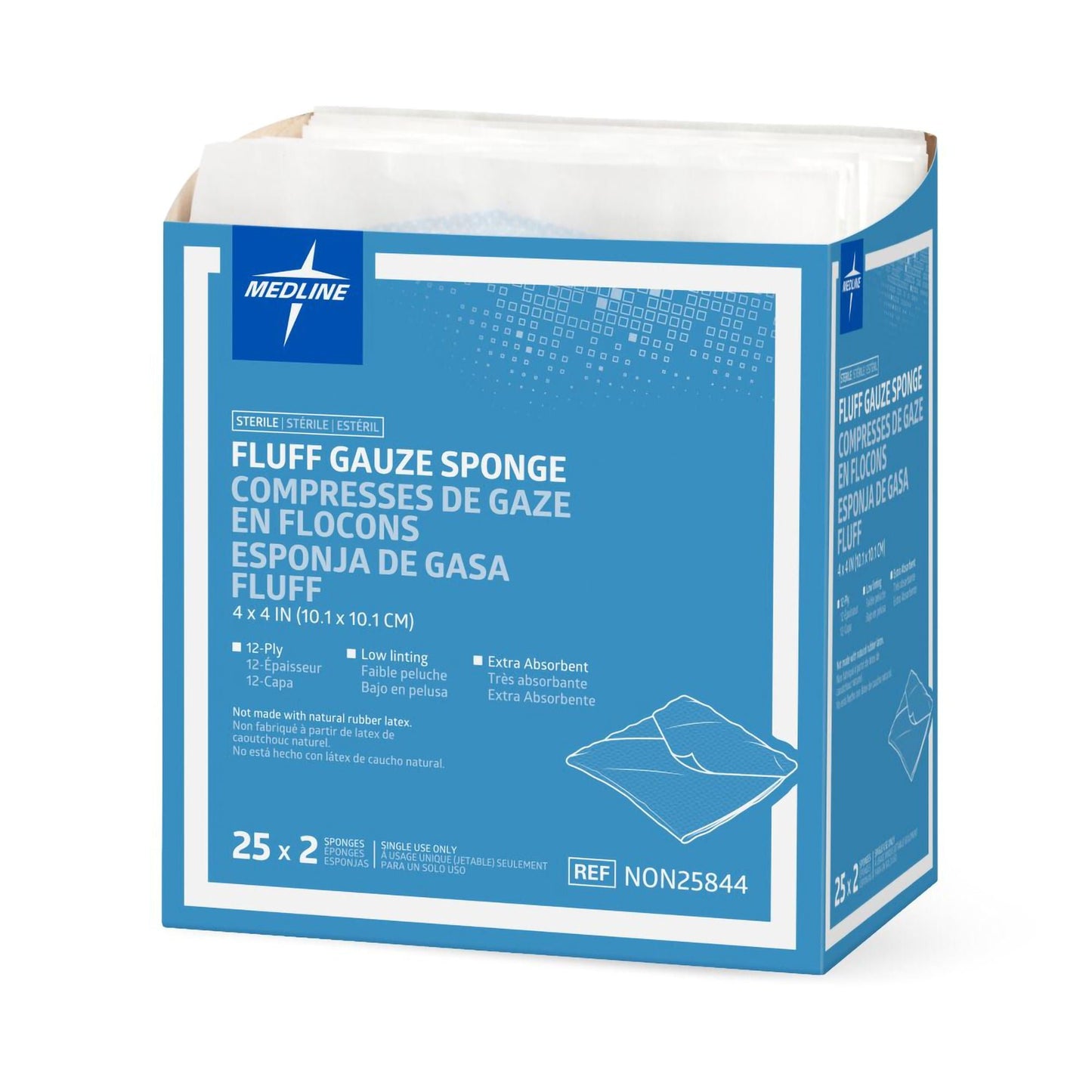 SPONGE, GAUZE FLUFF STR LF 12PLY 4X4" (2/PK 25PK/BX)