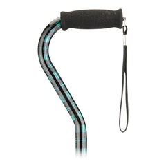 CANE, OFFSET W/STRAP ALUM PLAID GRN (2/CS)