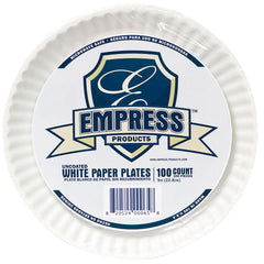 PLATE, PAPER UNCOATED EMPRESS WHT 9" (120/PK 12PK/CS)
